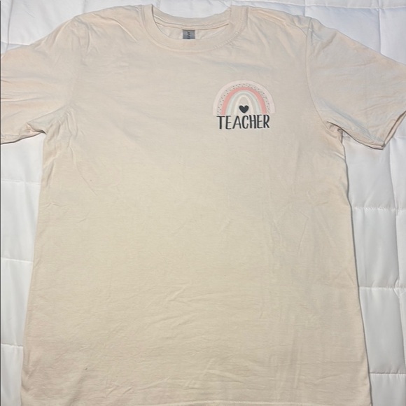 Gildan Tops - Cream Teacher with Rainbow Graphic T-Shirt